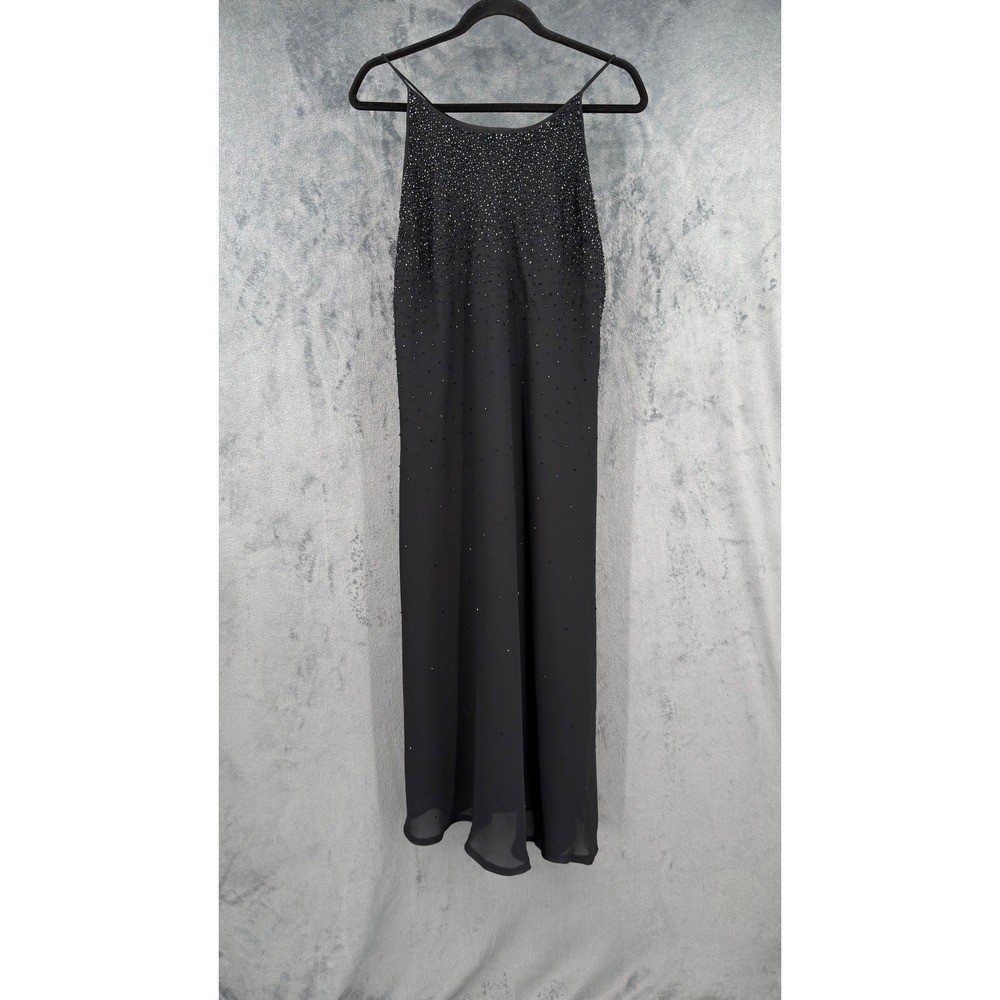 Vintage Chelsea Nites Dress Womens Size S Beaded Sequin Midi Fairy Grunge Black